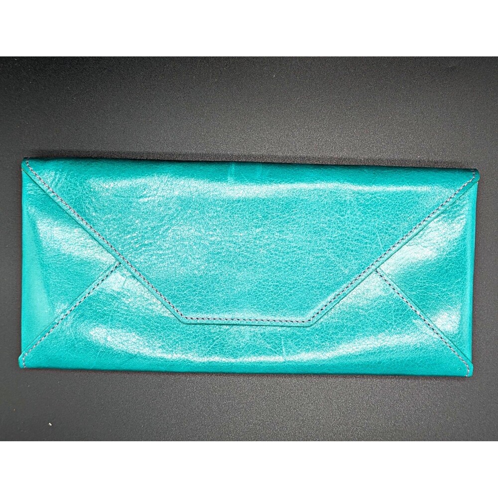 ABAS Turquoise Teal Leather Envelope Wallet Clutch Pink Interior Snap